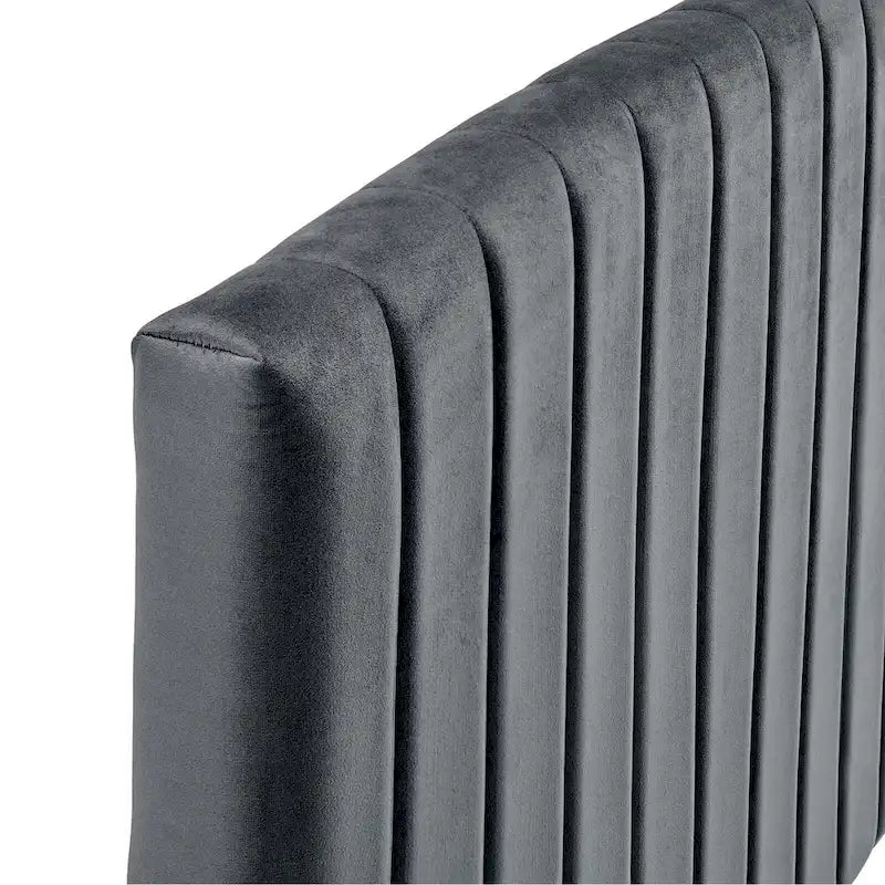 Velvet Channel Tufted Headboard for Full Queen Beds - Curved Profile, Foam Padded
