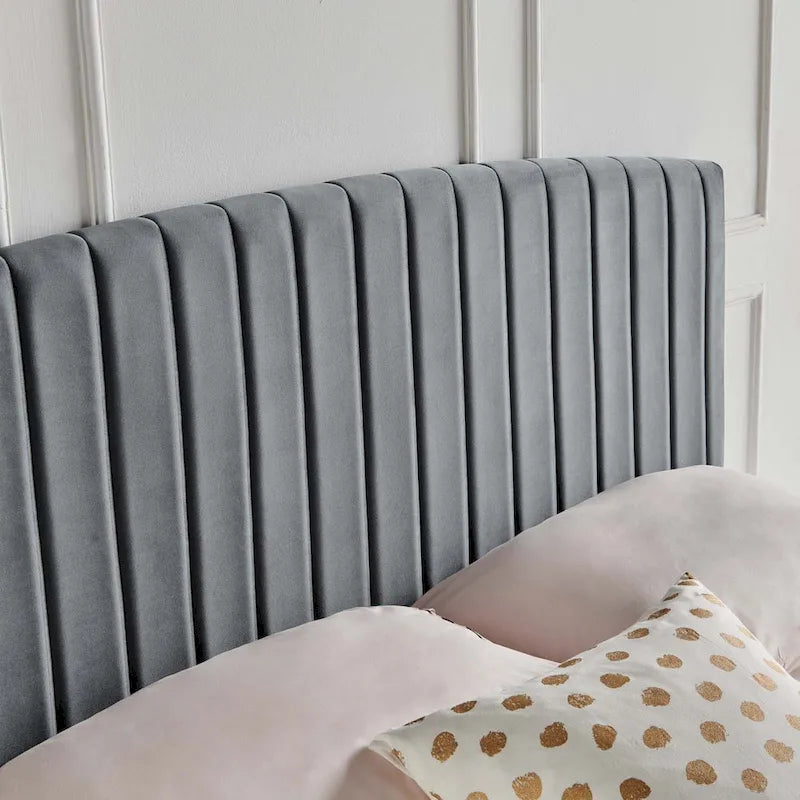 Velvet Channel Tufted Headboard for Full Queen Beds - Curved Profile, Foam Padded