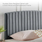 Velvet Channel Tufted Headboard for Full Queen Beds - Curved Profile, Foam Padded