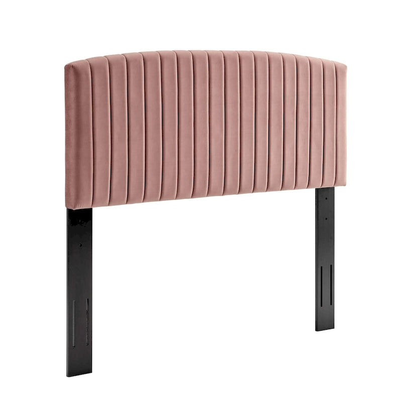 Velvet Channel Tufted Headboard for Full Queen Beds - Curved Profile, Foam Padded