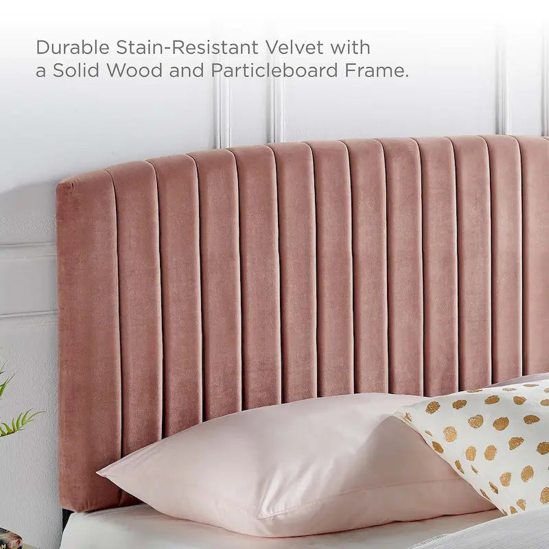 Velvet Channel Tufted Headboard for Full Queen Beds - Curved Profile, Foam Padded