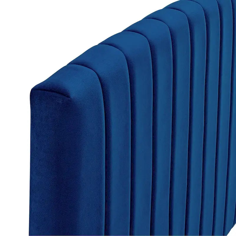 Velvet Channel Tufted Headboard for Full Queen Beds - Curved Profile, Foam Padded