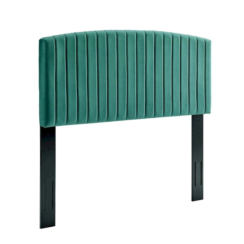 Velvet Channel Tufted Headboard for Full Queen Beds - Curved Profile, Foam Padded