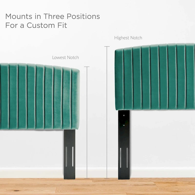 Velvet Channel Tufted Headboard for Full Queen Beds - Curved Profile, Foam Padded