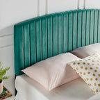 Velvet Channel Tufted Headboard for Full Queen Beds - Curved Profile, Foam Padded