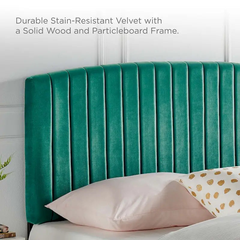 Velvet Channel Tufted Headboard for Full Queen Beds - Curved Profile, Foam Padded