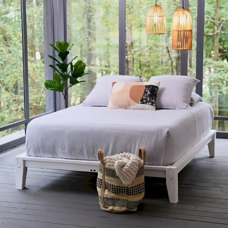 Solid Wood King Platform Bed with Japanese Joinery - Mid-Century Modern Low Profile, Minimalist Design, Under-Bed Storage Space