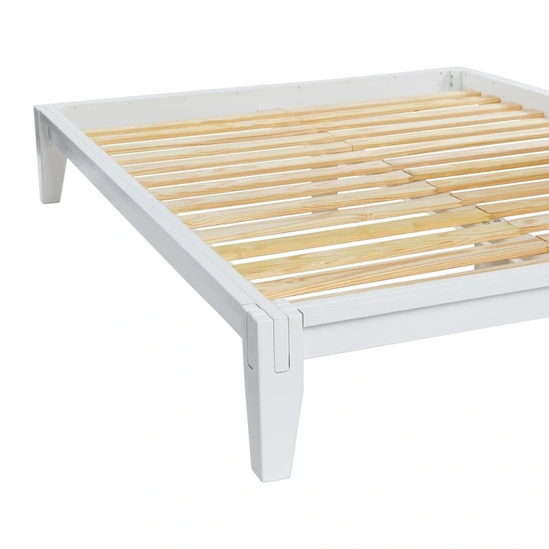 Solid Wood King Platform Bed with Japanese Joinery - Mid-Century Modern Low Profile, Minimalist Design, Under-Bed Storage Space