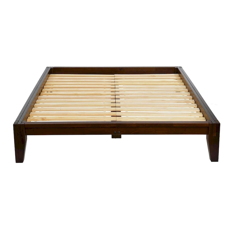 Solid Wood King Platform Bed with Japanese Joinery - Mid-Century Modern Low Profile, Minimalist Design, Under-Bed Storage Space