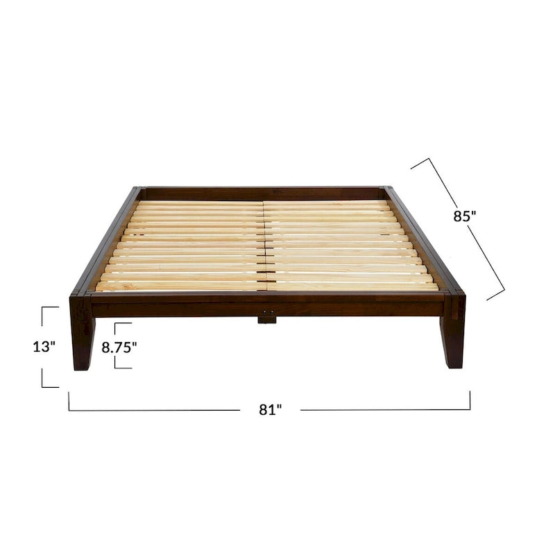Solid Wood King Platform Bed with Japanese Joinery - Mid-Century Modern Low Profile, Minimalist Design, Under-Bed Storage Space