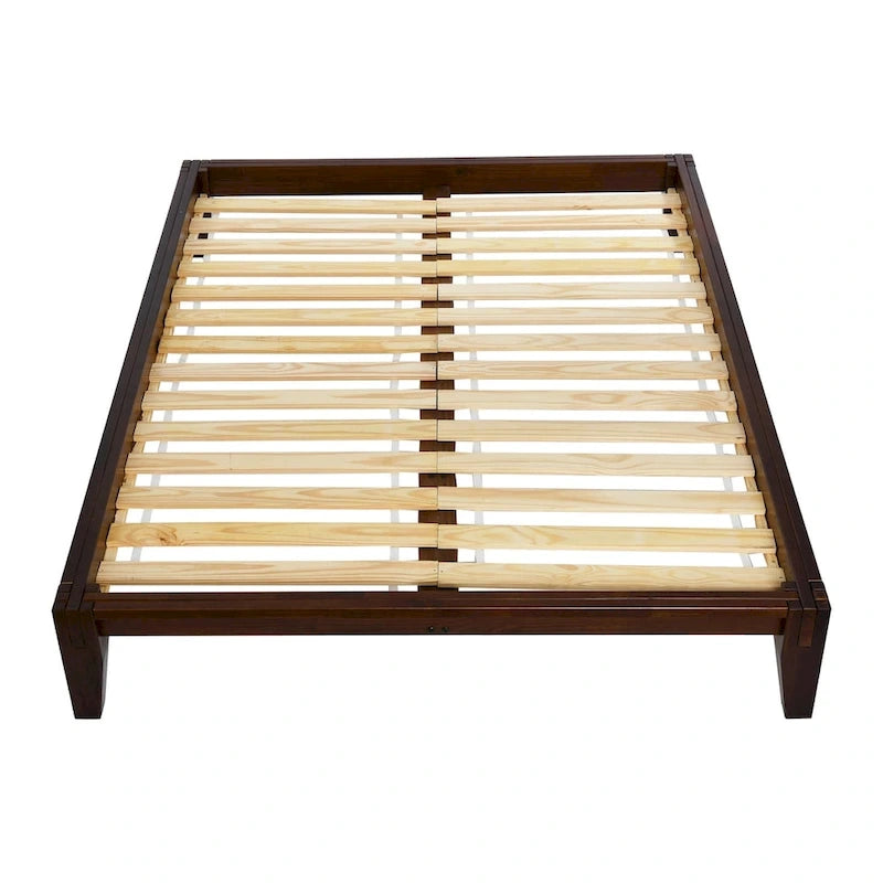 Solid Wood King Platform Bed with Japanese Joinery - Mid-Century Modern Low Profile, Minimalist Design, Under-Bed Storage Space