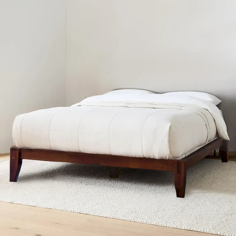 Solid Wood King Platform Bed with Japanese Joinery - Mid-Century Modern Low Profile, Minimalist Design, Under-Bed Storage Space