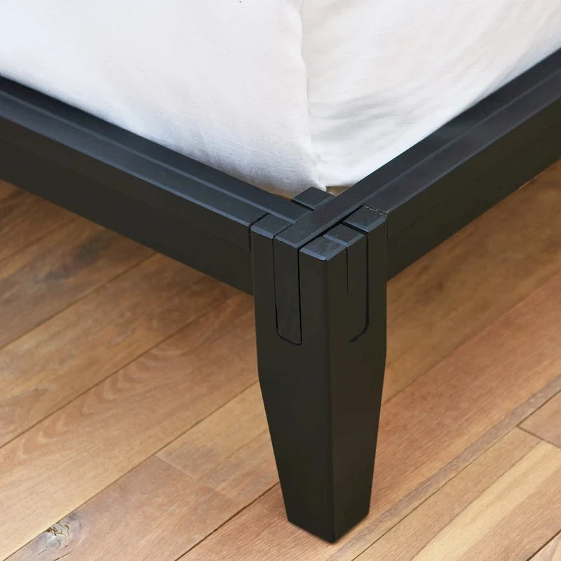 Solid Wood King Platform Bed with Japanese Joinery - Mid-Century Modern Low Profile, Minimalist Design, Under-Bed Storage Space