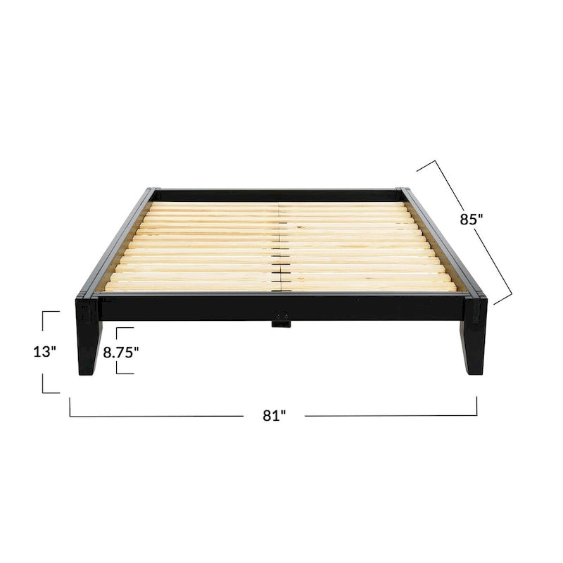 Solid Wood King Platform Bed with Japanese Joinery - Mid-Century Modern Low Profile, Minimalist Design, Under-Bed Storage Space