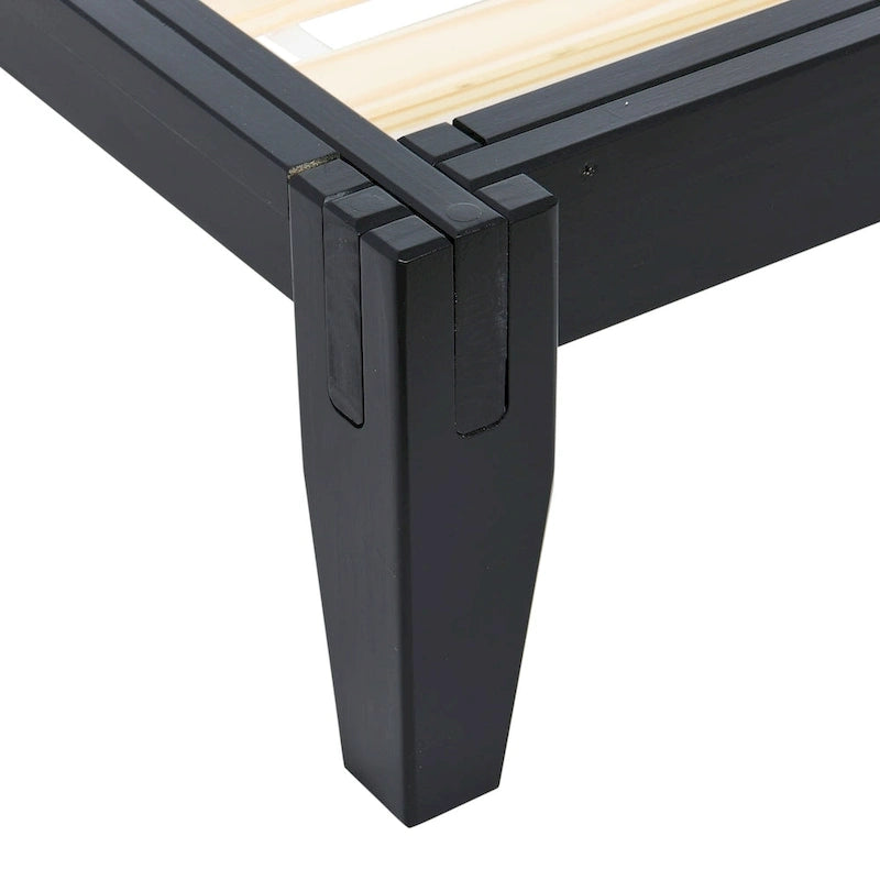 Solid Wood King Platform Bed with Japanese Joinery - Mid-Century Modern Low Profile, Minimalist Design, Under-Bed Storage Space