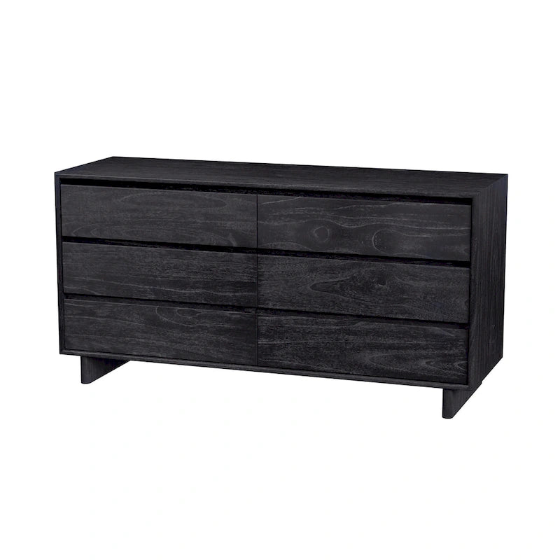 Scandinavian 6-Drawer Dresser in Walnut or Black - Mindi Wood Veneer, 200 lb Capacity, 62" Wide, Double Pedestal Legs, Ball Bearing Drawers