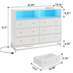 47.2" Wide LED Dresser with Charging Station - 6 Drawers, 4 Outlets & 2 USB Ports, RGB Light Control, Bedroom Storage Organizer