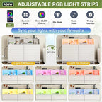 47.2" Wide LED Dresser with Charging Station - 6 Drawers, 4 Outlets & 2 USB Ports, RGB Light Control, Bedroom Storage Organizer