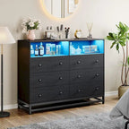 47.2" Wide LED Dresser with Charging Station - 6 Drawers, 4 Outlets & 2 USB Ports, RGB Light Control, Bedroom Storage Organizer