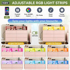 47.2" Wide LED Dresser with Charging Station - 6 Drawers, 4 Outlets & 2 USB Ports, RGB Light Control, Bedroom Storage Organizer