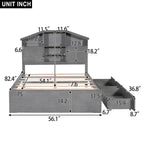 Full Size House-Shaped Platform Bed with Storage Headboard & 2 Drawers - Solid Pine Wood, Rustic Gray/Walnut Finish, No Box Spring Needed