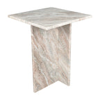 Natural Marble T-Shaped End Table - Handmade, 18.5" Height, Gray/Beige, Modern Side Table for Living Room or Bedroom, Stone Top