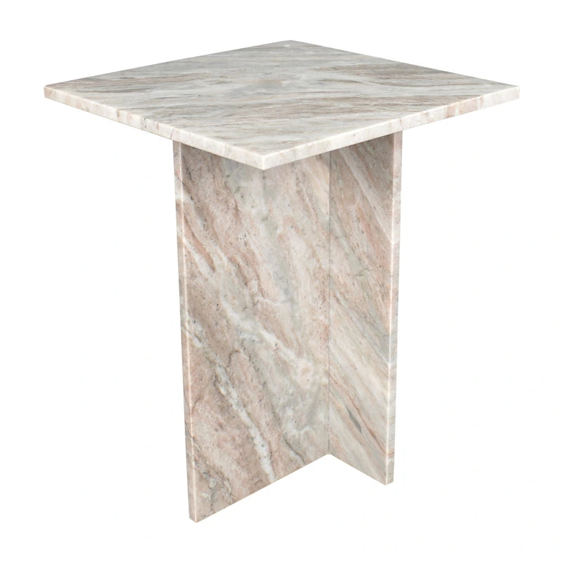 Natural Marble T-Shaped End Table - Handmade, 18.5" Height, Gray/Beige, Modern Side Table for Living Room or Bedroom, Stone Top