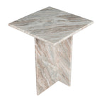 Natural Marble T-Shaped End Table - Handmade, 18.5" Height, Gray/Beige, Modern Side Table for Living Room or Bedroom, Stone Top