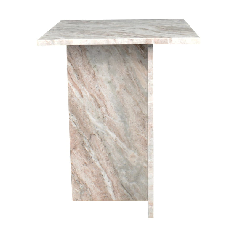 Natural Marble T-Shaped End Table - Handmade, 18.5" Height, Gray/Beige, Modern Side Table for Living Room or Bedroom, Stone Top