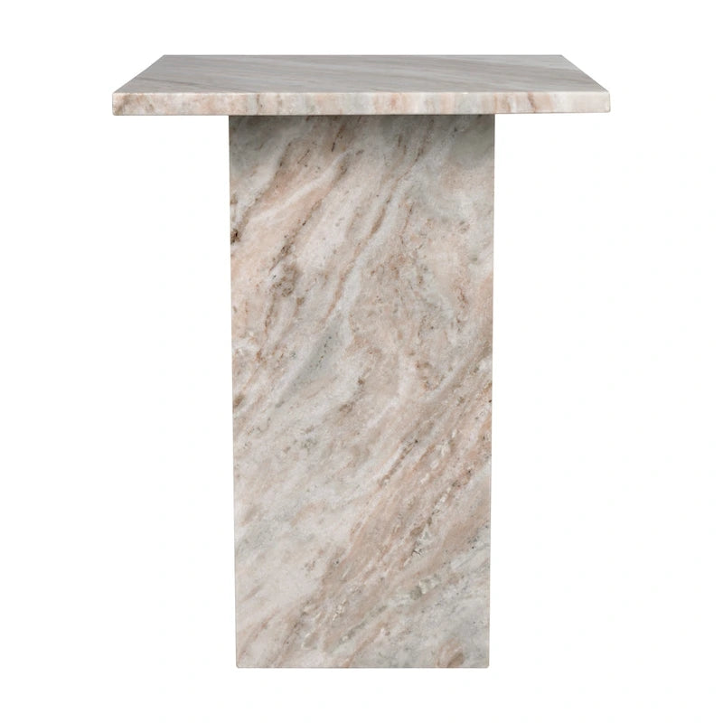 Natural Marble T-Shaped End Table - Handmade, 18.5" Height, Gray/Beige, Modern Side Table for Living Room or Bedroom, Stone Top