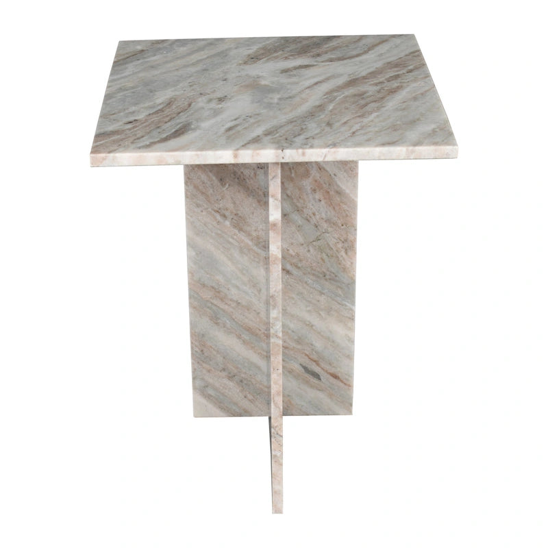Natural Marble T-Shaped End Table - Handmade, 18.5" Height, Gray/Beige, Modern Side Table for Living Room or Bedroom, Stone Top