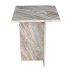 Natural Marble T-Shaped End Table - Handmade, 18.5" Height, Gray/Beige, Modern Side Table for Living Room or Bedroom, Stone Top