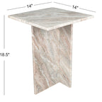 Natural Marble T-Shaped End Table - Handmade, 18.5" Height, Gray/Beige, Modern Side Table for Living Room or Bedroom, Stone Top