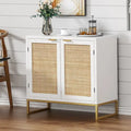 Modern 2-Door White Rattan Buffet Sideboard Wood Kitchen Accent Storage Cabinet