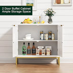 Modern 2-Door White Rattan Buffet Sideboard Wood Kitchen Accent Storage Cabinet