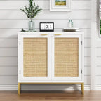 Modern 2-Door White Rattan Buffet Sideboard Wood Kitchen Accent Storage Cabinet