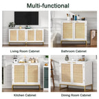 Modern 2-Door White Rattan Buffet Sideboard Wood Kitchen Accent Storage Cabinet
