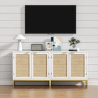 Modern 2-Door White Rattan Buffet Sideboard Wood Kitchen Accent Storage Cabinet