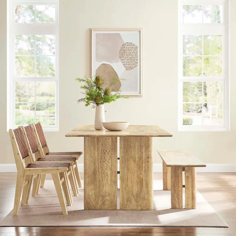 Amistad 86 Wood Dining Table and Bench Set