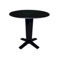 42" Round Counter Height Drop Leaf Dining Table - Solid Parawood, Butcher Block Top, 9" Dual Leaves, Pedestal Base, 36.3" H