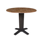 42" Round Counter Height Drop Leaf Dining Table - Solid Parawood, Butcher Block Top, 9" Dual Leaves, Pedestal Base, 36.3" H