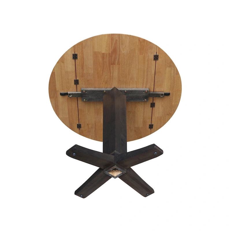 42" Round Counter Height Drop Leaf Dining Table - Solid Parawood, Butcher Block Top, 9" Dual Leaves, Pedestal Base, 36.3" H