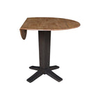 42" Round Counter Height Drop Leaf Dining Table - Solid Parawood, Butcher Block Top, 9" Dual Leaves, Pedestal Base, 36.3" H