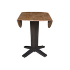 42" Round Counter Height Drop Leaf Dining Table - Solid Parawood, Butcher Block Top, 9" Dual Leaves, Pedestal Base, 36.3" H