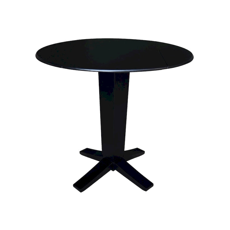 42" Round Counter Height Drop Leaf Dining Table - Solid Parawood, Butcher Block Top, 9" Dual Leaves, Pedestal Base, 36.3" H