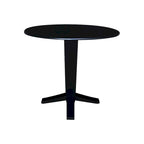 42" Round Counter Height Drop Leaf Dining Table - Solid Parawood, Butcher Block Top, 9" Dual Leaves, Pedestal Base, 36.3" H