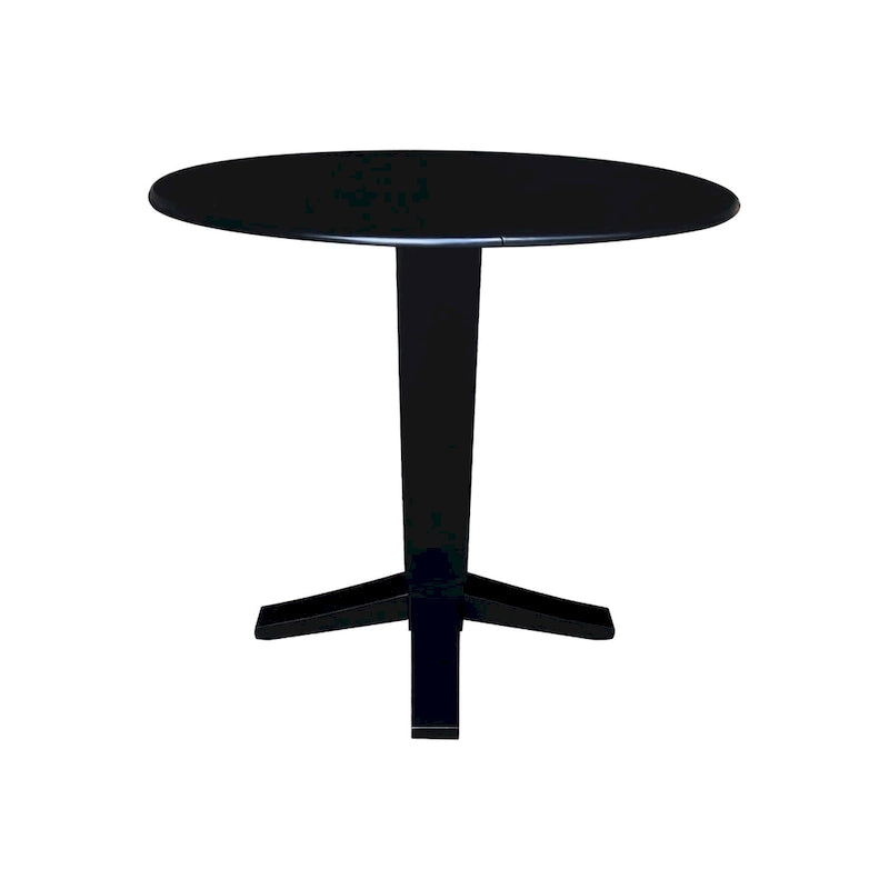 42" Round Counter Height Drop Leaf Dining Table - Solid Parawood, Butcher Block Top, 9" Dual Leaves, Pedestal Base, 36.3" H