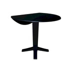 42" Round Counter Height Drop Leaf Dining Table - Solid Parawood, Butcher Block Top, 9" Dual Leaves, Pedestal Base, 36.3" H