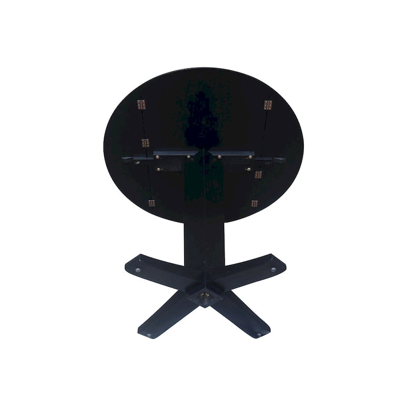 42" Round Counter Height Drop Leaf Dining Table - Solid Parawood, Butcher Block Top, 9" Dual Leaves, Pedestal Base, 36.3" H