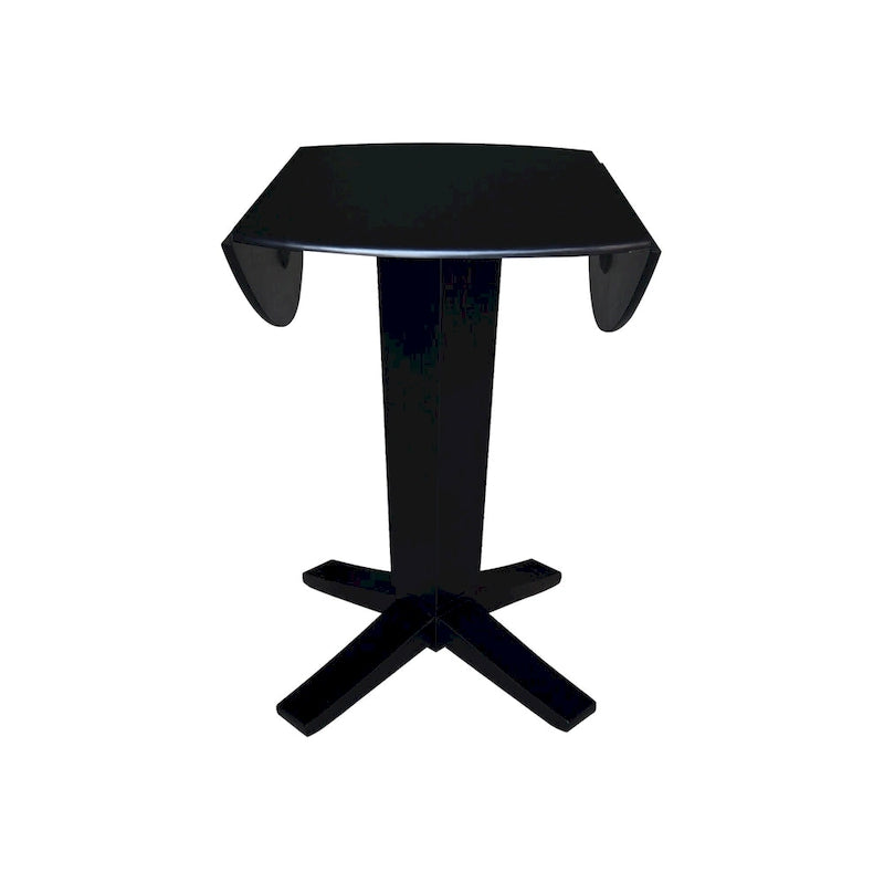 42" Round Counter Height Drop Leaf Dining Table - Solid Parawood, Butcher Block Top, 9" Dual Leaves, Pedestal Base, 36.3" H